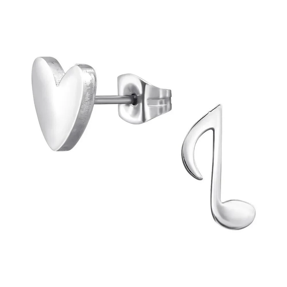 Stainless Steel Heart & Music Note Ear Studs